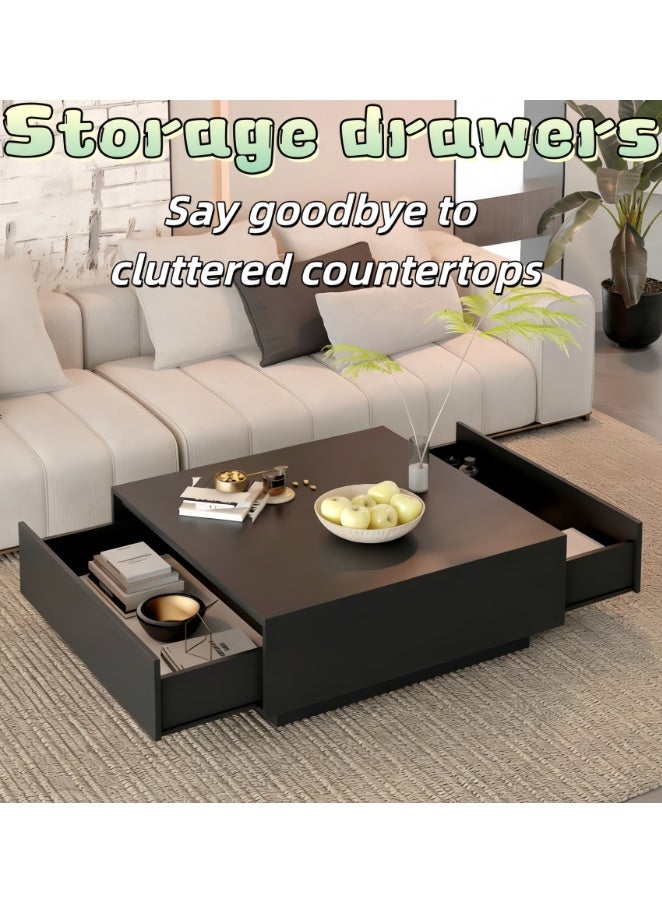 Square Coffee Table, Living Room Home Side Table, Modern Home Center Sofa Table, Simple Black Square Edge Tables for Living Room Bedroom Balcony Yard (CJ028-BLACK) - Image 2